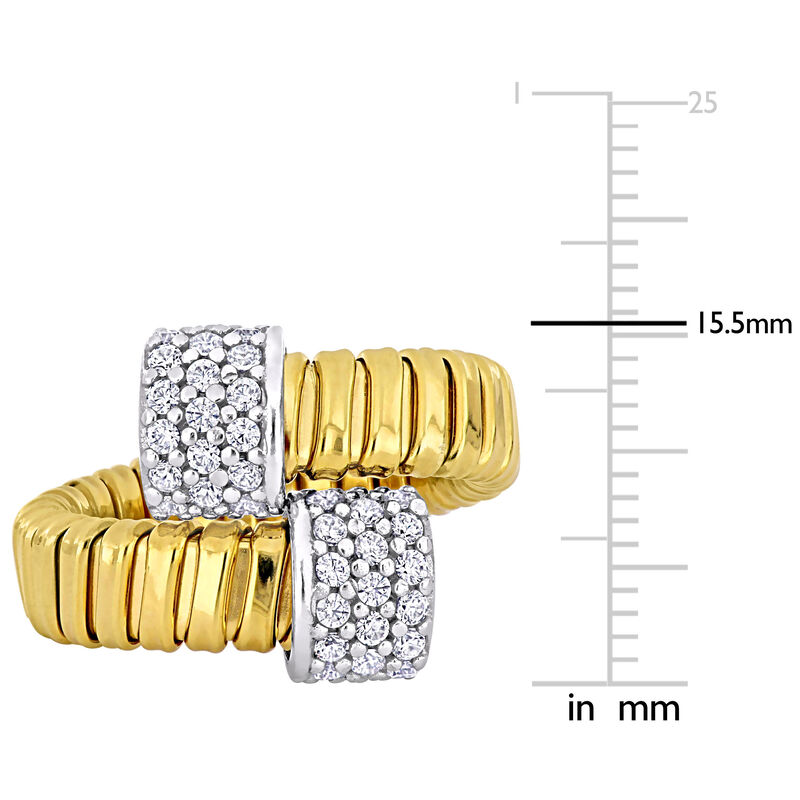 Cubic Zirconia Bypass Stretch Omega Ring in Gold Plated image number null